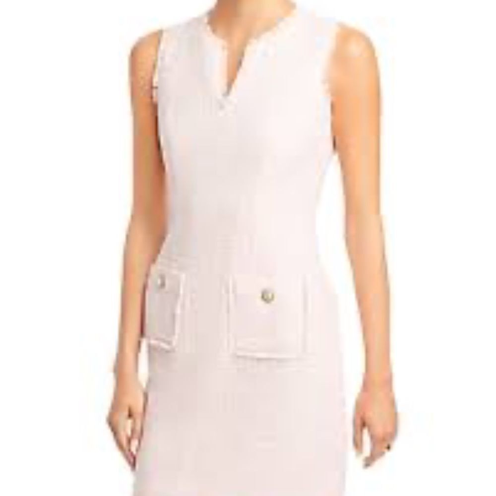 Karl Lagerfeld Paris Pink Sleeveless Tonal Tweed Pocket Sheath Dress